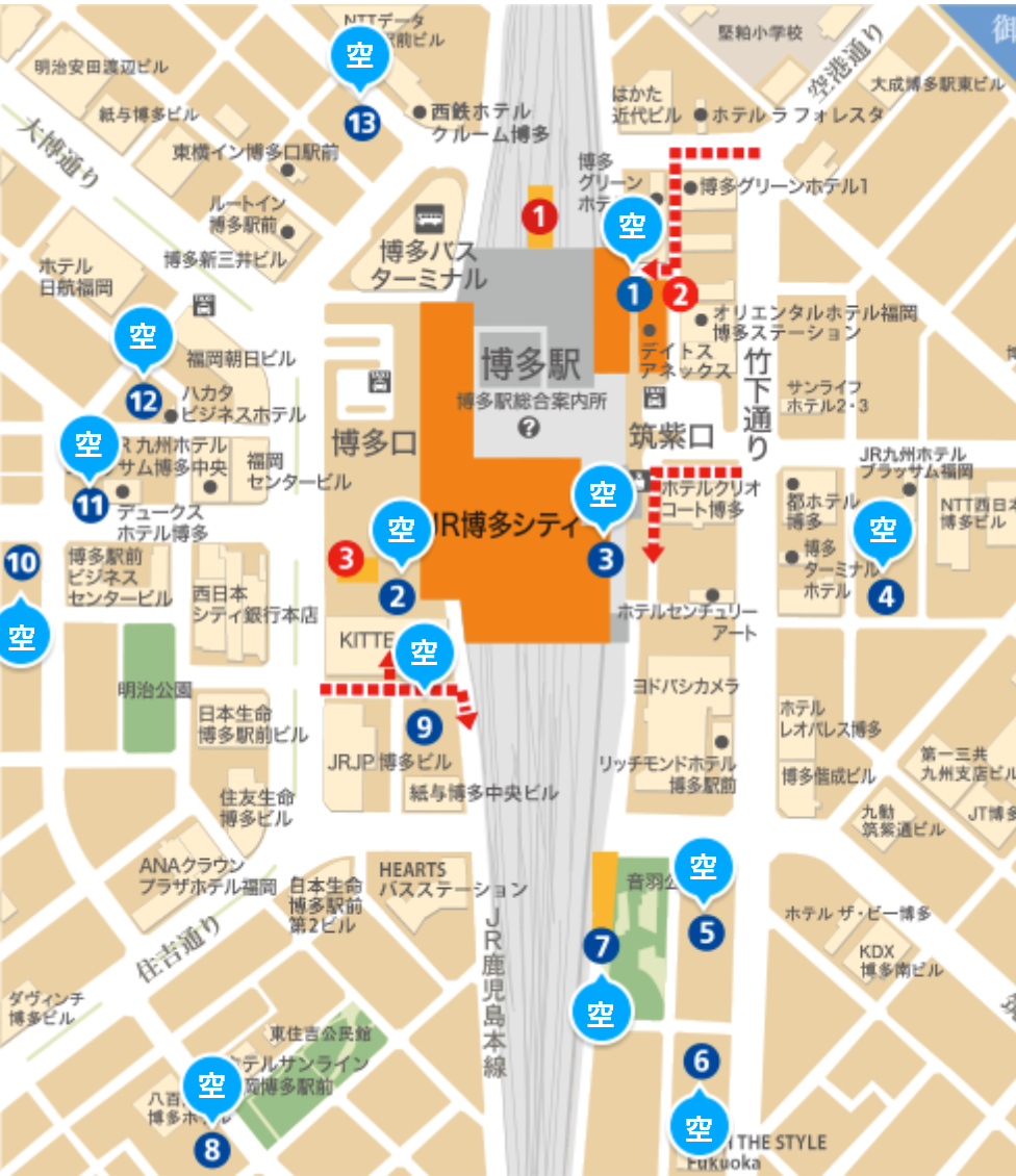 鬼滅の刃全集中展福岡の駐車場の地図画像